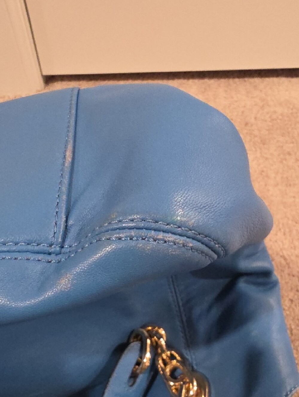 Michael Kors Blue Leather Shoulder Bag with Gold Chain Handles - Picture 11 of 12